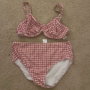 Kona Sol Pink and White Gingham Bikini Set